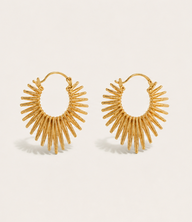 Herald of Light Golden Sunburst Hoop Earrings
