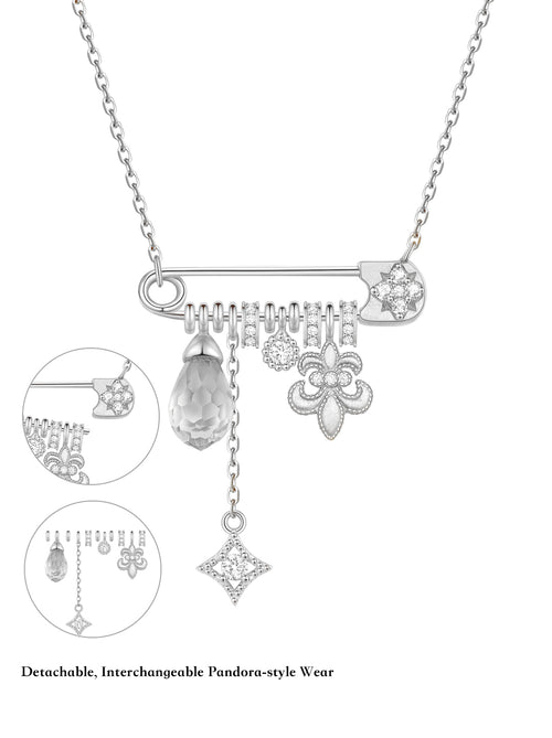 Silver Detachable Iris Citrine Necklace – Multi-Way Wear, Yellow Crystal Floral Design