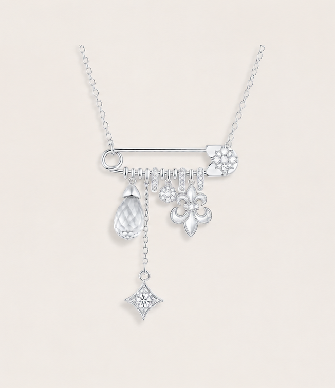 Silver Detachable Iris Citrine Necklace – Multi-Way Wear, Yellow Crystal Floral Design
