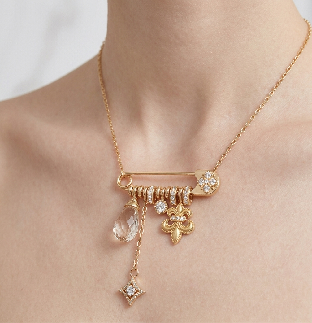 Gold Detachable Iris Citrine Necklace – Multi-Way Wear, Yellow Crystal Floral Design
