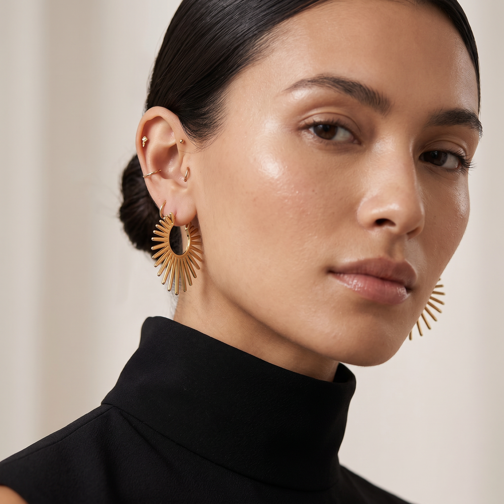 Herald of Light Golden Sunburst Hoop Earrings Mirror Edition